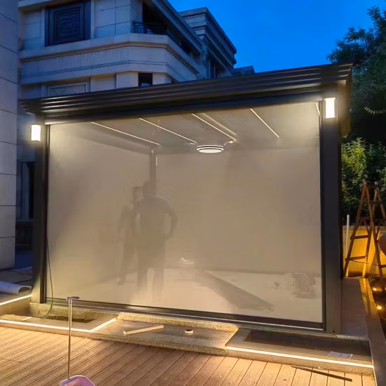 Einziehbarer Pavillon mit LED-Leuchten, einziehbarer Markisenpavillon/Markise für Schwimmbäder, pulverbeschichtetes, einziehbares Dachsystem, Pavillon, befestigt am Haus/Markise/Pavillon