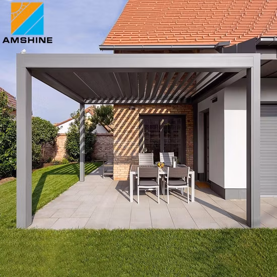Motorisiertes Aluminium-Lamellendach, wasserdicht, dimmbar, RGB-Beleuchtung, luxuriöses bioklimatisches Pergola-System